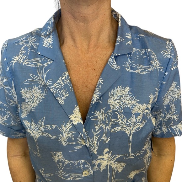 NWT Lucky Brand Resort Shirt Dress in Blue Multi Tropical Women’s XS - Picture 7 of 15